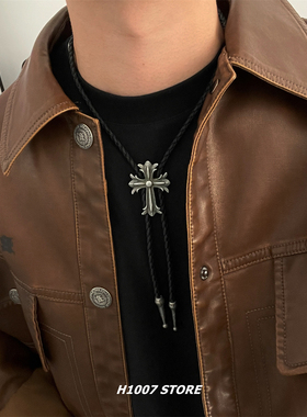 十字花编织抽拉绳项链男款复古做旧毛衣链女生小众度假风 Vintage