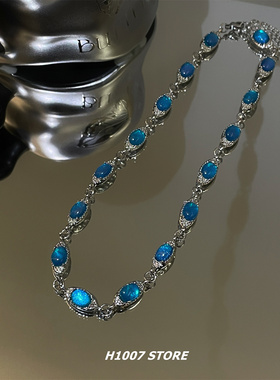 蓝色幻影小众设计氛围感男项链女甜酷嘻哈风锁骨链高级感颈链配饰