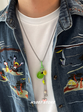 2025年新款青苹果音符长款项链女小众度款假风海边男锁骨链毛衣链