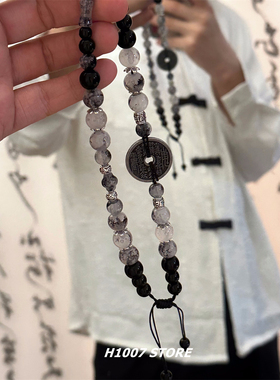 原创设计新中式手作水墨配色山鬼花钱男款手链女生情侣款手串手持