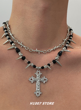 暗黑十字架铆钉夸张男项链y2k不规则亚文化嘻哈潮流锁骨链女颈链