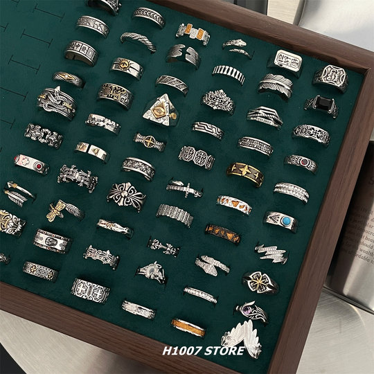 复古做旧十字架戒指男生潮个性嘻哈风指环小众设计感食指戒女新款