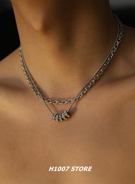 双层镶钻项链男款锁骨链女款颈链小众设计感嘻哈冷淡风毛衣链新款