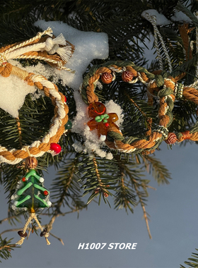圣诞限定手作编织款手绳姜饼人手链小众设计圣诞树手串情侣款饰品