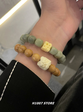 奶香木醒狮手串男生手链女小众设计感编织松紧绳手串嘻哈风情侣款