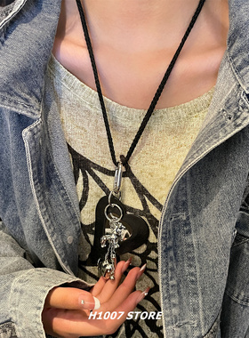 爱心小狗长款化妆镜女项链甜酷ins风毛衣卫衣链小众设计包挂配饰