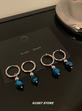 靛蓝色 国风小众设计感钛钢男耳夹款无需耳洞耳环中性风格耳钉女