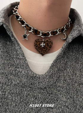 豹纹大爱心缠绕款女项链小众设计高级男颈链锁骨链嘻哈风配饰新款