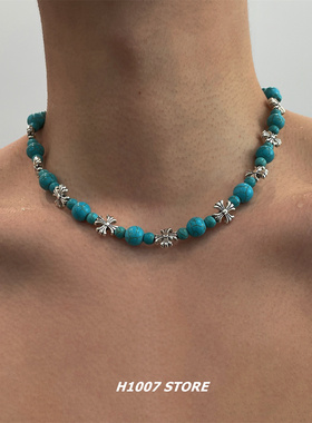 原创设计十字花松石串珠男款项链女小众设计锁骨链民族风颈链饰品