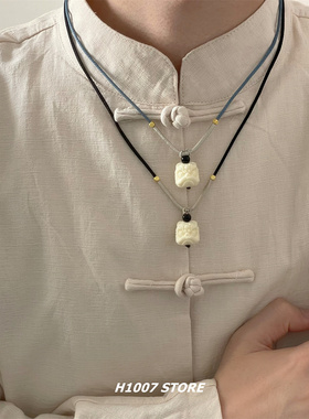 国潮项链情侣银曜石醒狮毛衣链