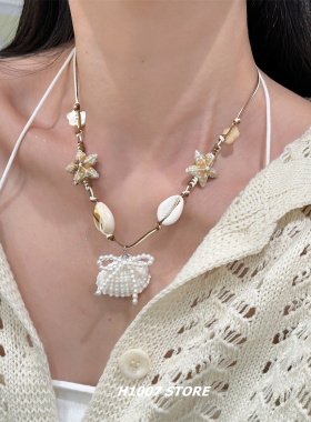 夏日海滩手工贝壳编织项链