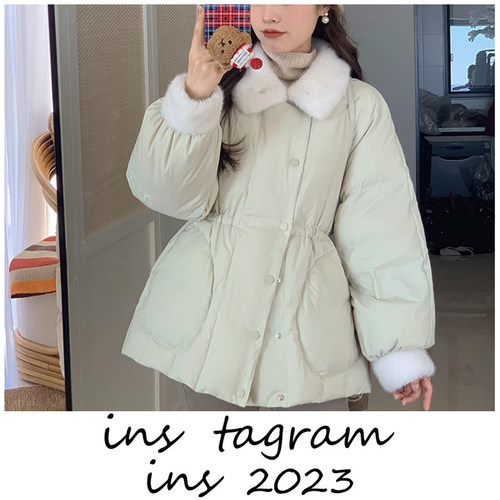 雪宝3.0 仿貂毛领外套小个子短款超好看收腰羽绒服女 - 图2