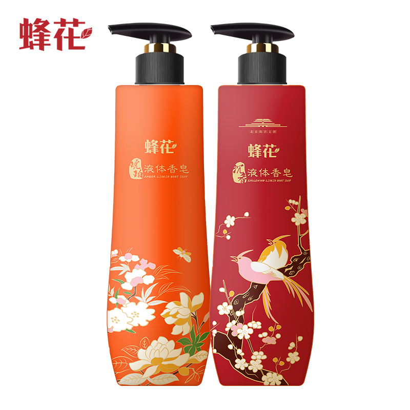 上海香皂旗舰店蜂花檀香液体精油香皂500g*2瓶檀香琥珀沉香留香持久男女士沐浴露1