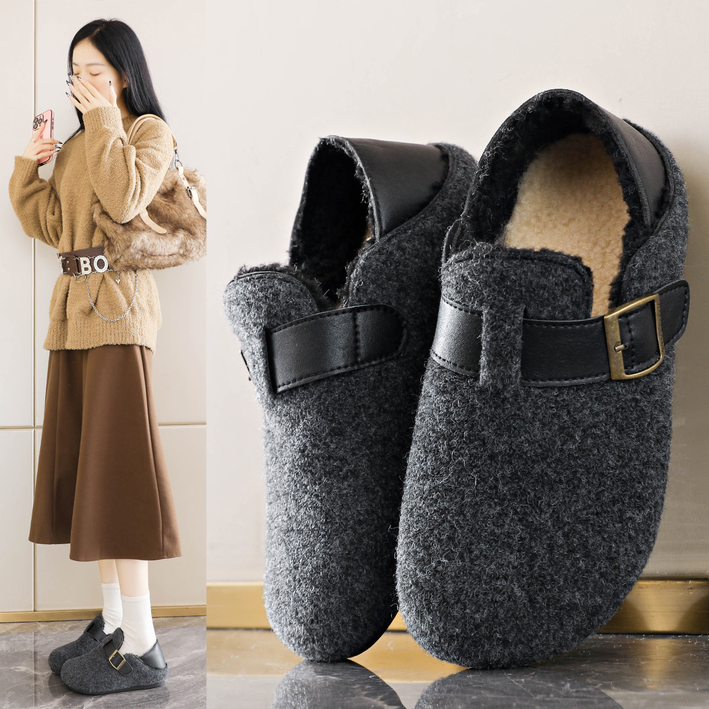 踩屎感孕妇鞋女冬季一脚蹬懒人加绒保暖宽松勃肯鞋轻便防滑二棉鞋,淘宝优惠券,粉丝福利购,淘宝优惠卷