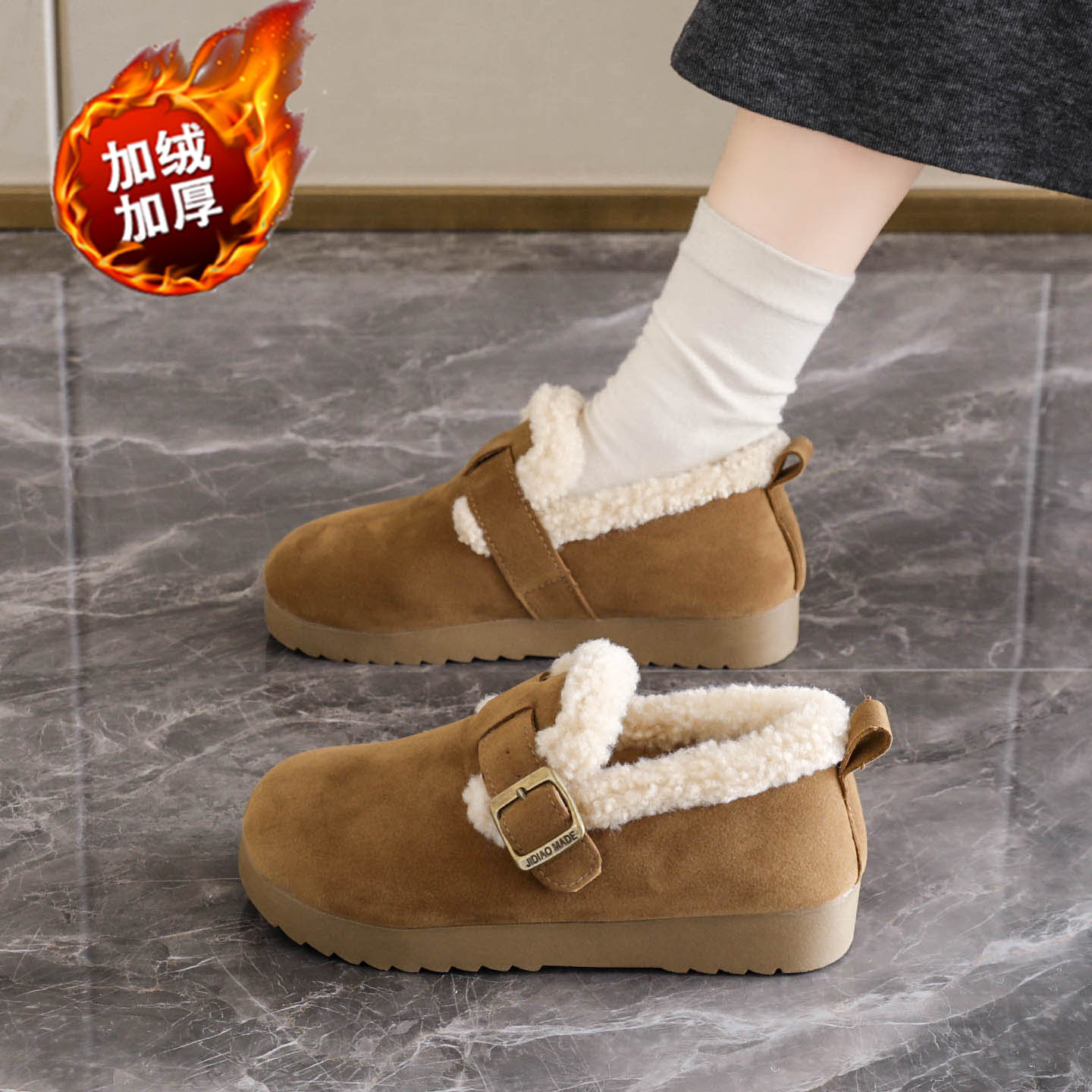 孕妇雪地靴女2025冬季新款一脚蹬懒人加绒保暖羊羔绒勃肯棉鞋防滑 - 图2