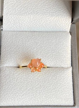 银镀金镶嵌天然南红玛瑙猫爪宠物猫咪肉垫萌宠戒指时尚可爱活口