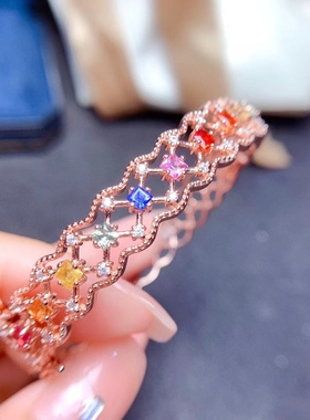 银镀玫瑰金白金镶嵌彩色马卡龙多彩糖果色蓝宝石时尚日韩大气手镯