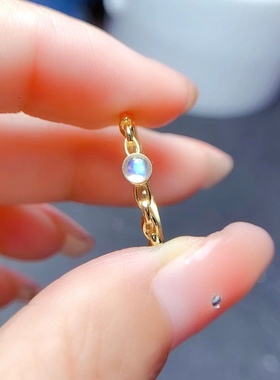 银镀金镶嵌天然蓝月光梦幻时尚百搭小清新泡泡链条边潮流全净活口