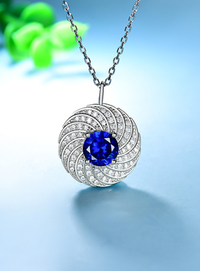 合成蓝宝石吊坠项链时尚通勤新品