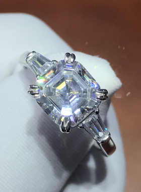 阿斯切钻石戒指纯银电镀18K白金