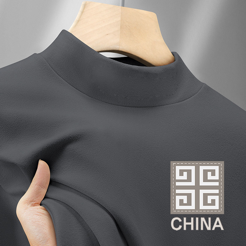 特价新款德绒半高领打底衫男士加绒加厚保暖内衣中领内搭长袖t恤