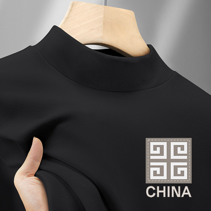 特价新款德绒半高领打底衫男士加绒加厚保暖内衣中领内搭长袖t恤