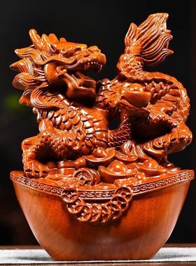 绿色木质龙摆件实木生肖龙动物客