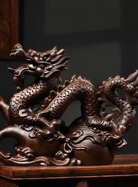 绿色木质龙摆件实木十二生肖龙摆