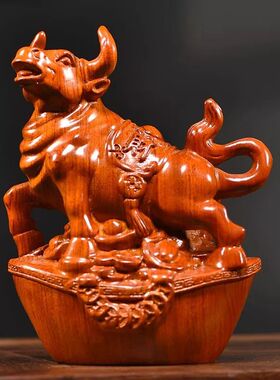 绿色木质牛摆件十二生肖牛实木家