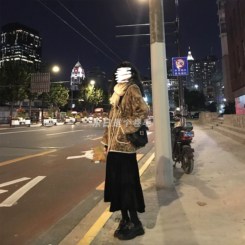 Демисезонная ретро-куртка, oversize, V-образный вырез