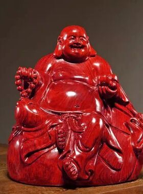 花梨实木质雕刻弥勒佛像摆件坐式布袋笑佛红木家居客厅装饰工艺品