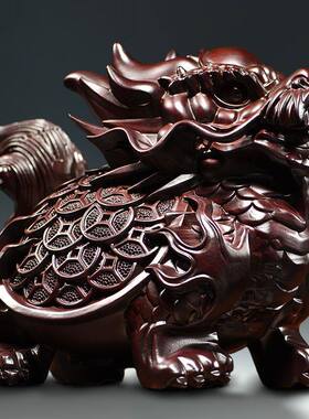黑檀木雕招财龙龟摆件八卦