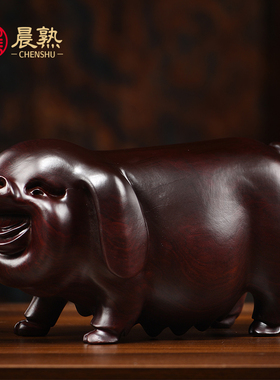 黑檀木雕刻一对猪摆件公母猪十二