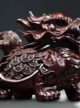 黑檀木雕招财龙龟摆件八卦金钱龟镇宅招财办公室客厅家居饰品玄武
