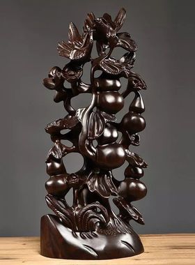 花梨木雕五福临门葫芦摆件实木家居客厅玄关酒柜电视柜红木工艺品