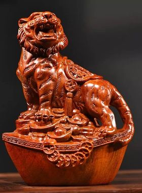 绿色木质老虎摆件实木十二生肖上山木虎家居客厅办公装饰工艺礼品