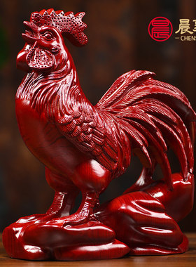 红花梨木鸡摆件实木制十二生肖鸡木雕公鸡礼物家居客厅装饰工艺品