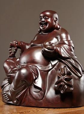 花梨实木质雕刻弥勒佛像摆件坐式布袋笑佛红木家居客厅装饰工艺品