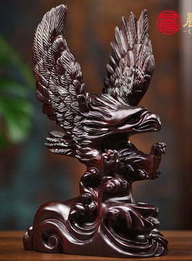 黑檀实木雕刻老鹰摆件