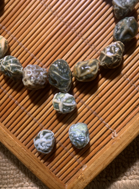 高品青铜皮花脉，对孔尺寸1.2，珠子油润，花色超美！