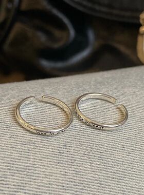 合金戒指 小拇指戒指开口viva la vida!人生万岁字母尾戒设计感