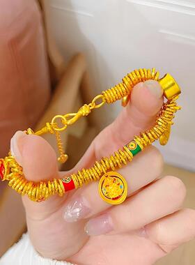 合金手链 金色黄财神五路财神盘缠手链国风手工编织古法素款