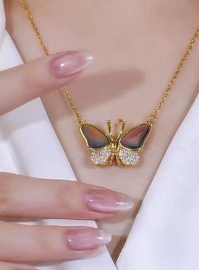 合金项链 爆款感温变色蝴蝶磁吸项链女小众轻奢锁骨链