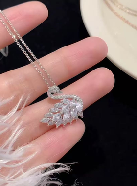 合金项链 满钻白天鹅项链轻奢百搭小众锁骨链气质时尚简约精致