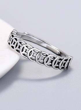 合金戒指 复古铜钱时来运转招财百搭戒指气质可调节时尚中国风