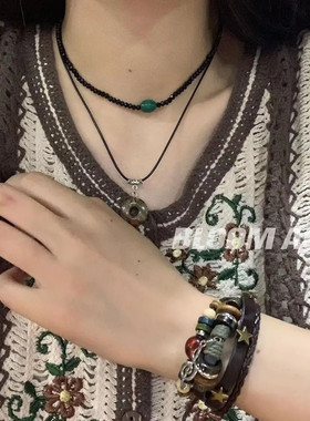 非金属皮质手链 多层民族风手链串珠音符手工编织手链百搭复古