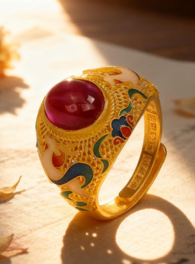 合金戒指 气质轻奢敦煌九色鹿戒指高级百搭金色戒指花丝镶嵌