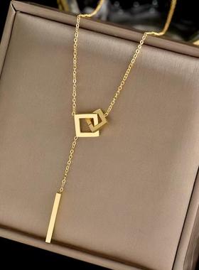 合金项链 简约百搭流苏方形双扣项链女饰品轻奢时尚气质锁骨链
