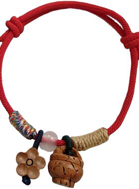 非金属布艺手链 原创国潮风桃核手链桃木梅花编绳时尚复古民族风