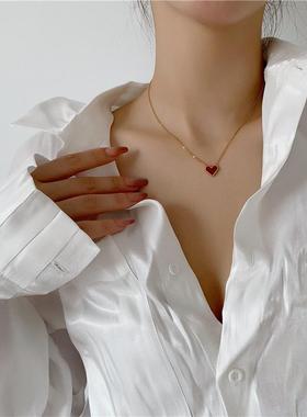 合金项链 红色爱心项链小众时尚饰品新款桃心锁骨链气质轻奢百搭